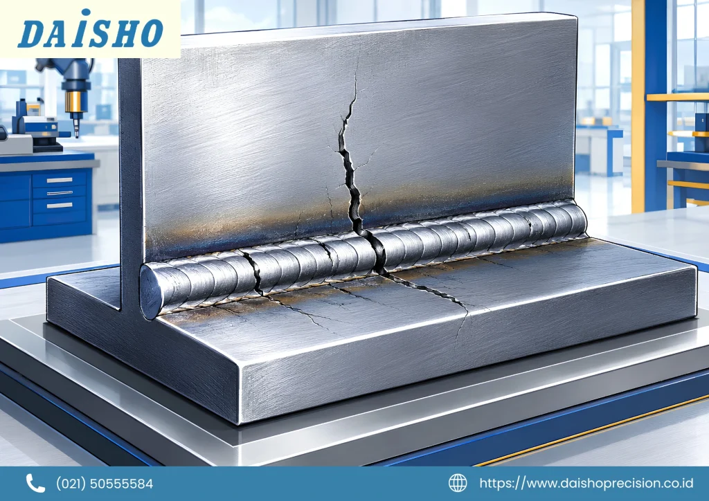 Illustration of cracks in a welded steel joint